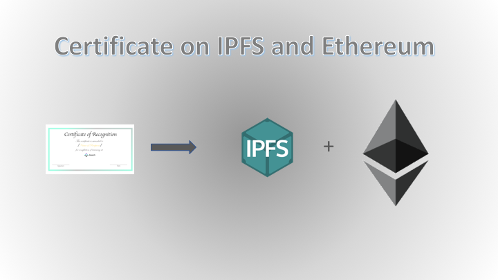 Certificate on IPFS and Ethereum